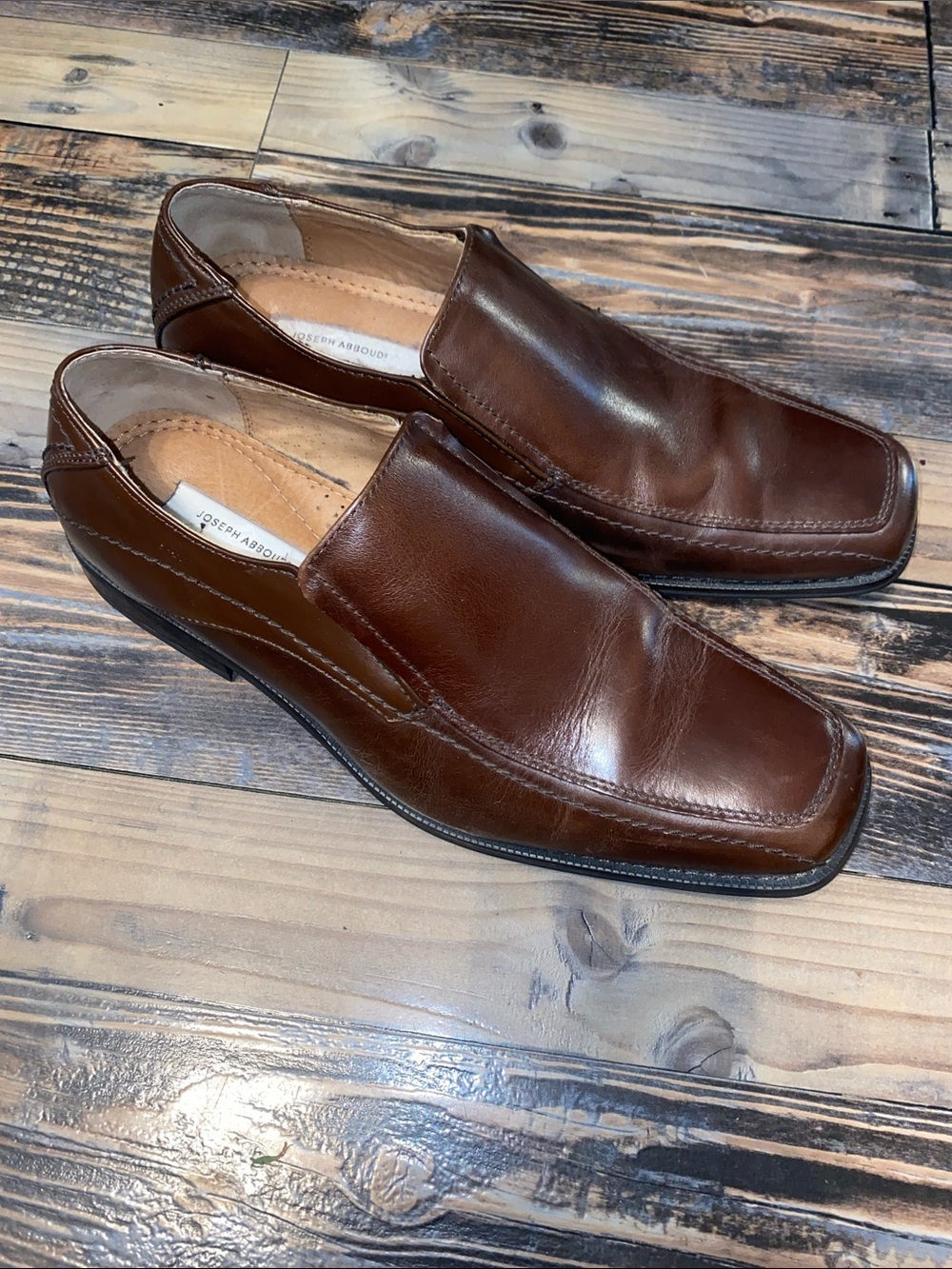 Joseph Abboud Brown Leather Slip-On Loafers